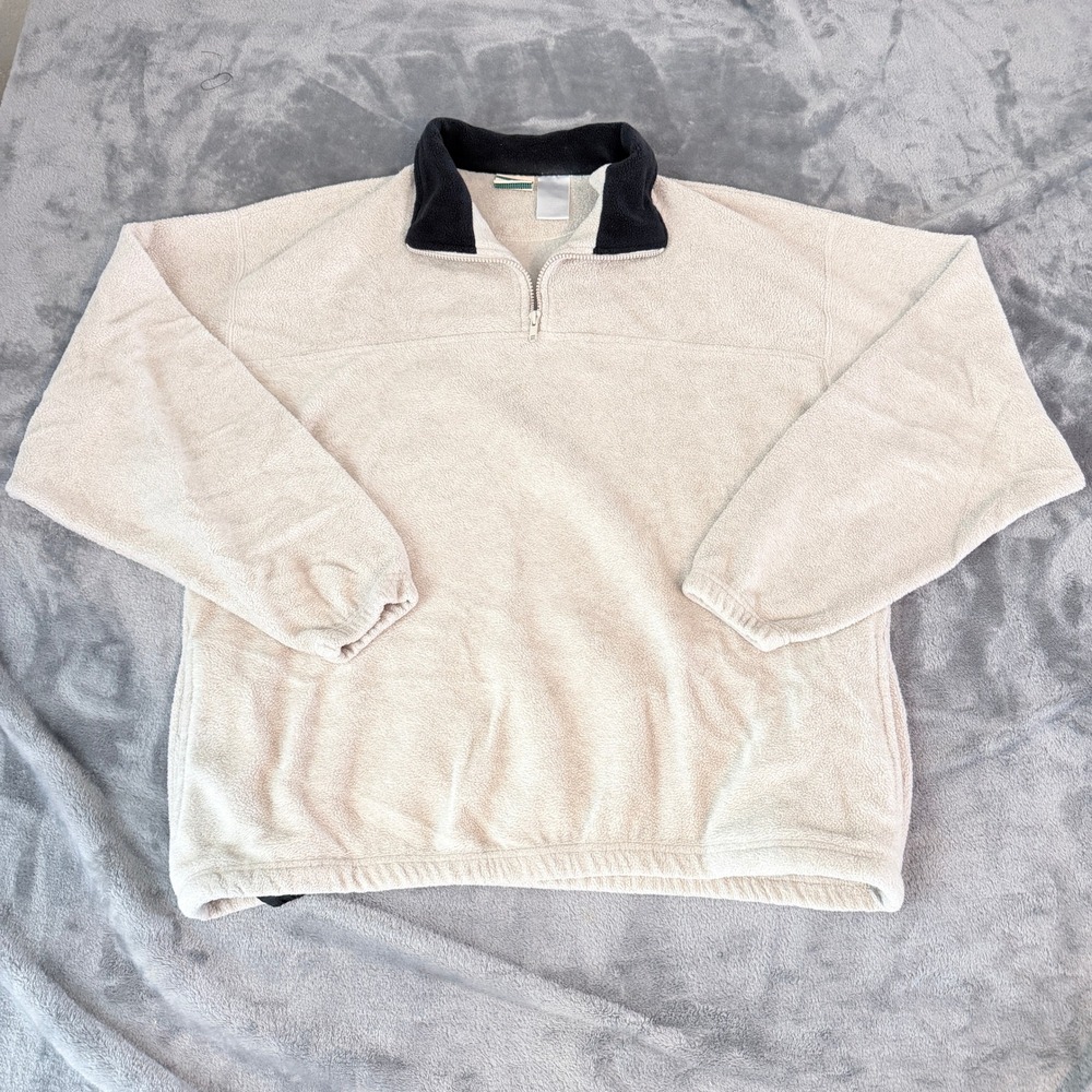 VTG Ozark Trail Mens XL Fleece Pullover Quarter Zip Cream Oatmeal Boxy Sweater